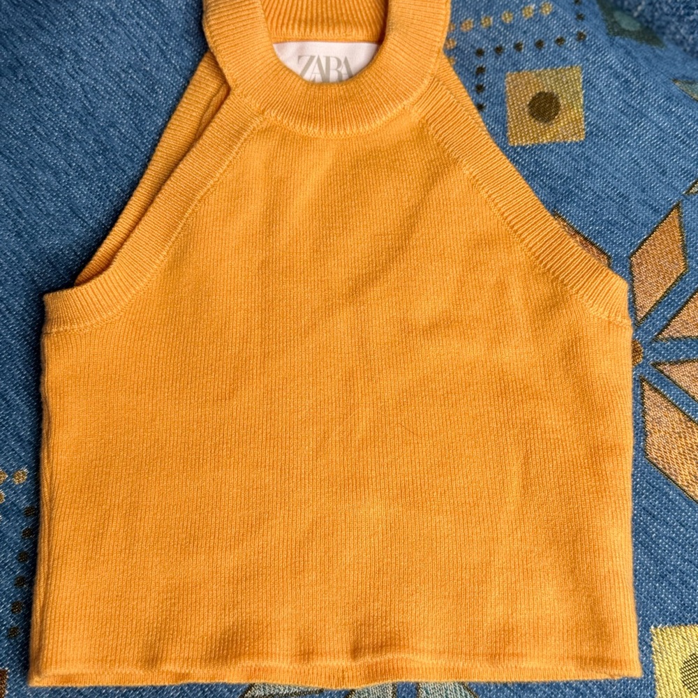 Zara Orange Ribbed Knit Sleeveless crop top